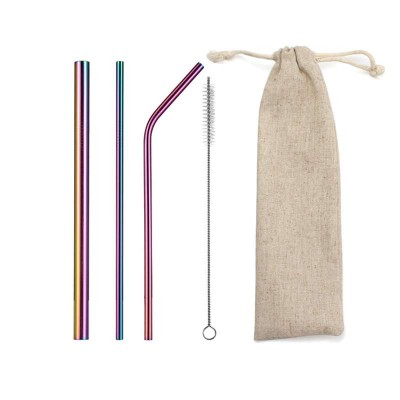 Colorful Reusable Drinking Straw 304 Stainless Steel Metal Straw with Cleaner Brush