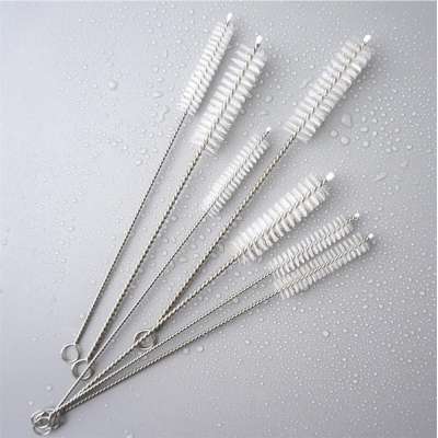 Low MOQ stainless steel 230mm long with 10mm diameter nylon straw cleaning brush