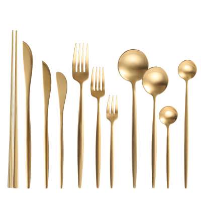 Wedding decoration colored cutlery, gold cutlery set spoon, brushed gold flatware